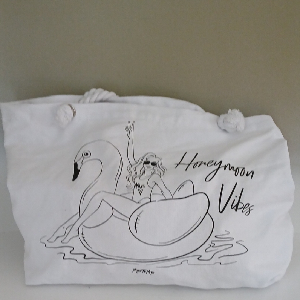 White 'Honeymoon Vibes' Canvas Tote Bag